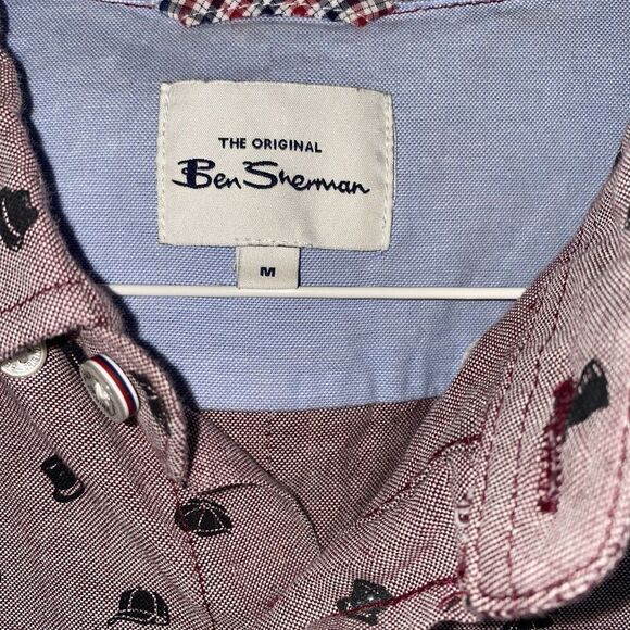 Ben Sherman Short Sleeve Oxford Shirt - Top Hat & Beanie Print, Port Royale Med - Picture 5 of 8